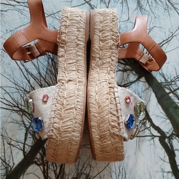 Tory Burch Jeweled Espadrille Platform Sandals — Tan & Natural - Picture 5 of 7